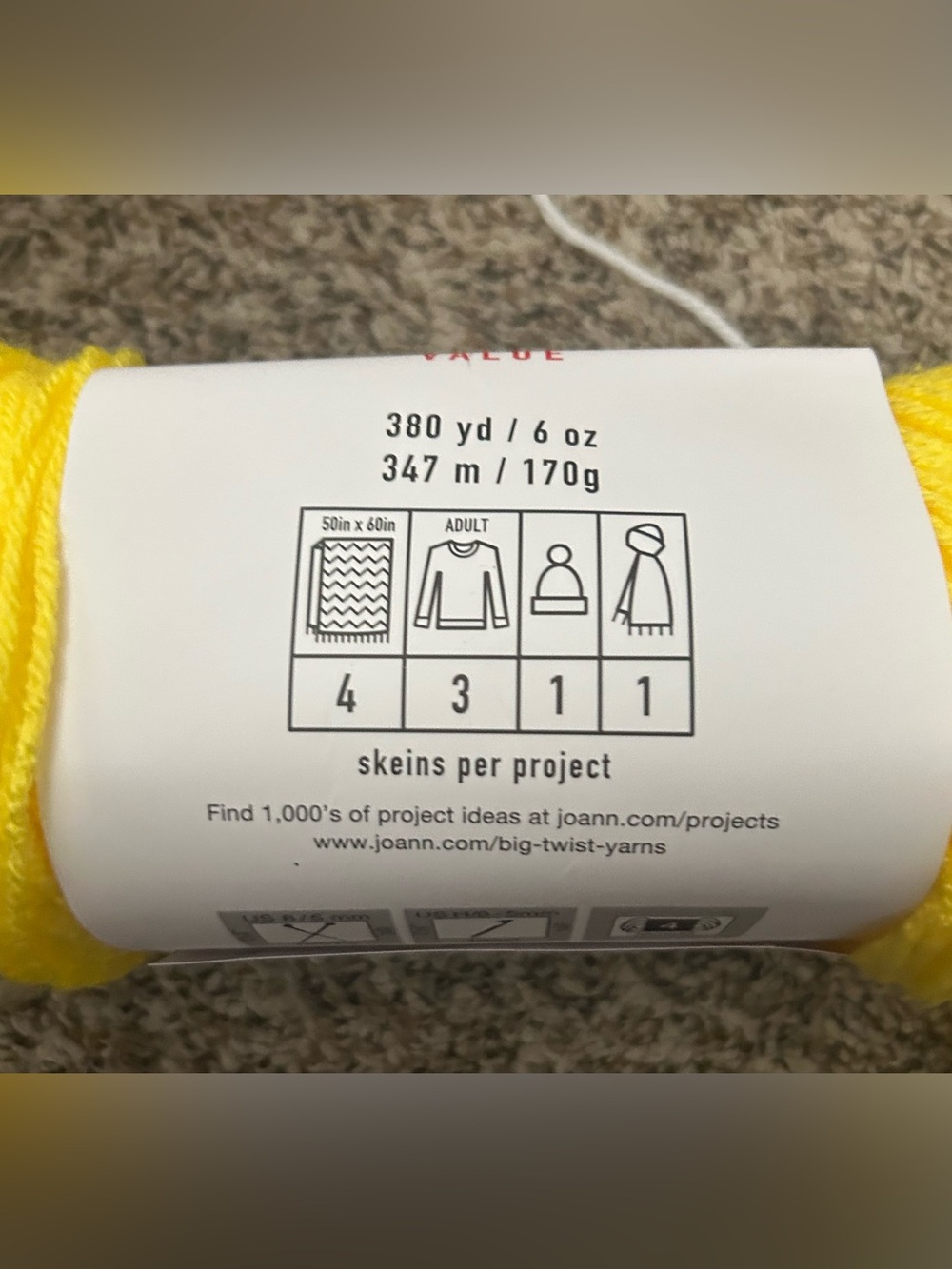 Big Twist Yarn Varsity Yellow - Picture 2 of 3